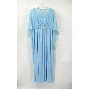 vintage 60s EMMA DOMB maxi dress gown chiffon beaded cape evening party blue S M